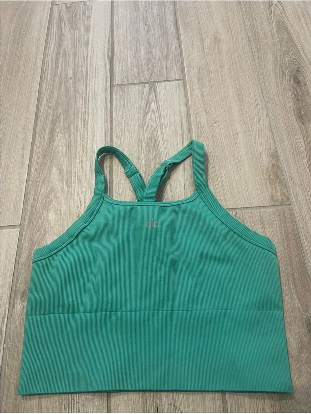 Alo Yoga Ribbed Favorite Bra Tank Top Spruce Green Sz L 12-14 W9730R